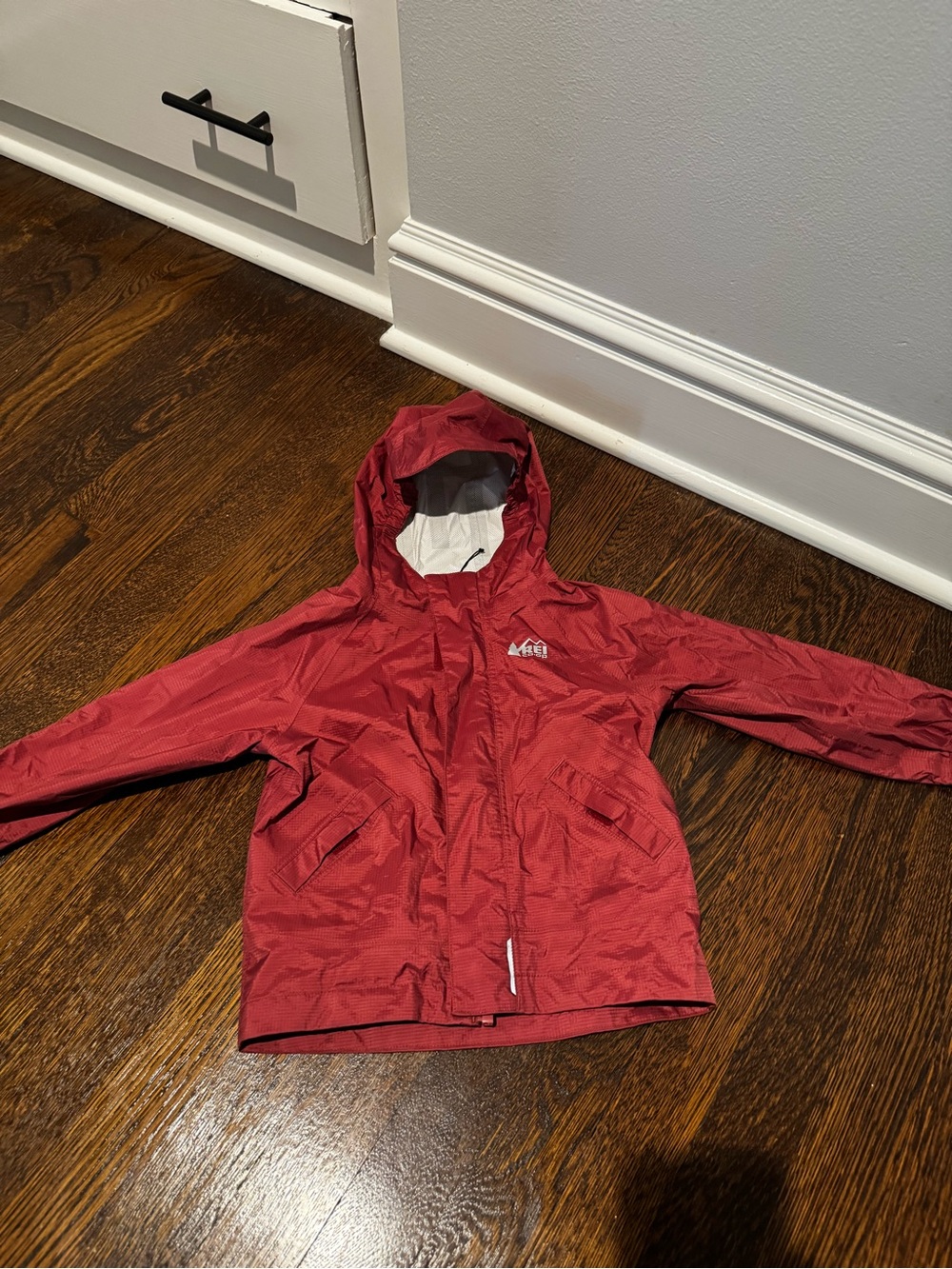 REI Kids Red Hooded Raincoat with Front Pockets